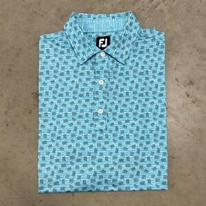 Footjoy Men’s Performance Golf Polo Blue Patterned Sz Large